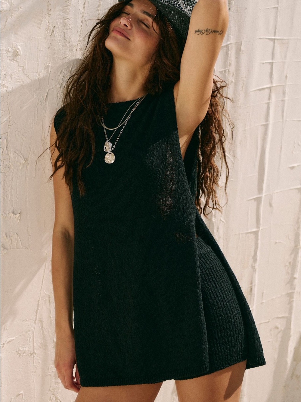 NWOT Free People Miranda Set Black Sleeveless Knit Tunic (Top only)